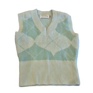 House of Sunny Sweater Vest Argyle Women 4 Tiffany Blue Mint V Neck Top Soft